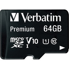 VER44084 - Verbatim 64GB Premium microSDXC Memory Card with Adapter, UHS-I V10 U1 Class 10