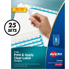 AVE11446 - Avery&reg; Print & Apply Clear Label Dividers, Index Maker(R) Easy Apply(TM) Printable Label Strip, 5 White Tabs, 25 Sets (11446)