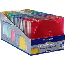 VER94178 - Verbatim CD/DVD Color Slim Jewel Cases, Assorted - 50pk