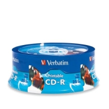 VER96189 - Verbatim CD-R 700MB 52X White Inkjet Printable, Hub Printable - 25pk Branded Spindle