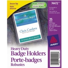 AVE74472 - Avery&reg; Heavy-Duty Secure Top Clear Badge Holders, Fits Inserts up to 4" x 3", Portrait, 25 Holders (74472)