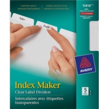 AVE11416 - Avery&reg; Print & Apply Clear Label Dividers, Index Maker(R) Easy Apply(TM) Printable Label Strip, 5 White Tabs, 1 Set (11416)