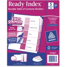 AVE11167 - Avery&reg; Ready Index(R) 5-Tab Binder Dividers, Customizable Table of Contents, Multicolor Tabs, 24 Sets (11167)