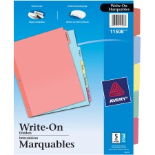 AVE11508 - Avery&reg; Plain Tab Write & Erase Dividers, 5 Tabs, Multicolor, (11508)