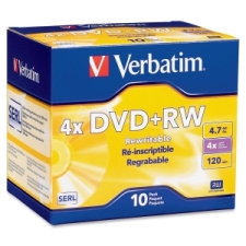 VER94839 - Verbatim DVD+RW 4.7GB 4X with Branded Surface - 10pk Jewel Case