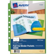 AVE75308 - Avery&reg; Small Binder Pockets, Fold-Out, 5 1/2 x 9 1/4, Assorted, Pack of 3 (75308)