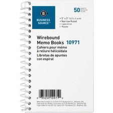 BSN10971 - Business Source Side Wirebound Ruled Memo Book