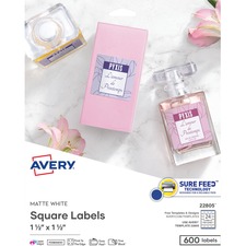 AVE22805 - Avery&reg; Easy Peel(R) Labels, Sure Feed(TM) TrueBlock(R), Permanent Adhesive, Square 1.5" x 1.5", 600 Labels (22805)