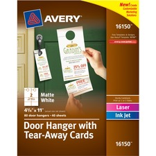 AVE16150 - Avery&reg; Door Hanger with Tear-Away Cards, Uncoated, Matte, Two-Sided Printing, 4-1/4" x 11", 80 Cards (16150)