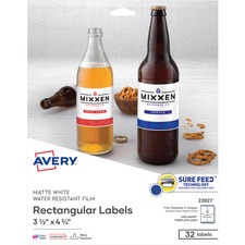 AVE22827 - Avery&reg; Removable Durable Labels, Removable Adhesive, Rectangle, 3-1/2" x 4-3/4", 32 Labels (22827)