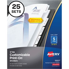 AVE11517 - Avery&reg; Customizable Print-On(TM) Dividers, 5 Tabs, 25 Sets (11517)