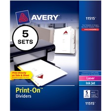 AVE11515 - Avery&reg; Customizable Print-On(TM) Dividers, 5 Tabs, 5 Sets (11515)