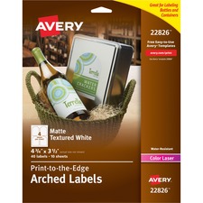 AVE22826 - Avery&reg; Water-Resistant Arched Labels, Print to the Edge, Textured Matte, 3-1/2" x 4-3/4", 40 Labels (22826)