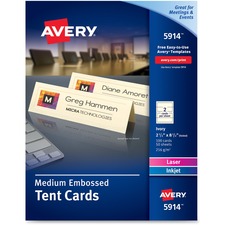 AVE5914 - Avery&reg; Medium Tent Cards, Embossed Ivory, Uncoated, Two-Sided Printing, 2-1/2" x 8-1/2", 100 Cards (5914)