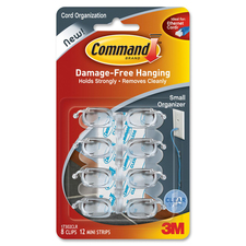 MMM17302CLRC - 3M Cord Clips, Small, 12 Adhesive Strips, 8/Pack, Clear