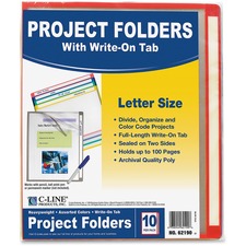 CLI62190 - C-Line Write-on Project Folders, Clear, 11 x 8 1/2, 10/PK