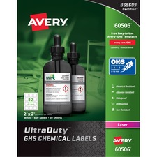 AVE60506 - Avery&reg; UltraDuty(R) GHS Chemical Labels for Laser Printers, Permanent Adhesive, Waterproof, UV Resistant, 2" x 2", 600 Labels (60506)