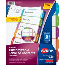 AVE11840 - Avery&reg; Ready Index Customizable Table of Contents Contemporary Multicolor Dividers