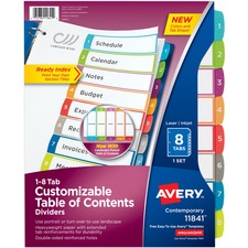 AVE11841 - Avery&reg; Ready Index Customizable Table of Contents Contemporary Multicolor Dividers