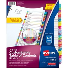 AVE11844 - Avery&reg; Ready Index(R) A-Z Tab Binder Dividers, Customizable Table of Contents, Contemporary Multicolor Tabs, 1 Set (11844)