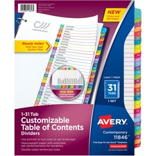 AVE11846 - Avery&reg; Ready Index(R) 31-Tab Binder Dividers, Customizable Table of Contents, Contemporary Multicolor Tabs, 1 Set (11846)