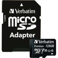 VER44085 - Verbatim 128GB Premium microSDXC Memory Card with Adapter, UHS-I Class 10