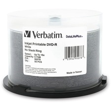 VER95078 - Verbatim DVD-R 4.7GB 16X DataLifePlus White Inkjet Printable - 50pk Spindle