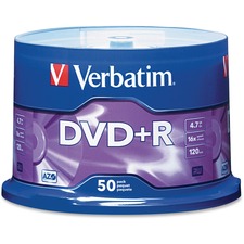 VER95037 - Verbatim AZO DVD+R 4.7GB 16X with Branded Surface - 50pk Spindle