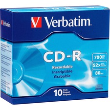 VER94935 - Verbatim CD-R 700MB 52X with Branded Surface - 10pk Slim Case