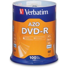 VER95102 - Verbatim AZO DVD-R 4.7GB 16X with Branded Surface - 100pk Spindle