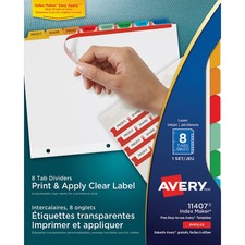 AVE11407 - Avery&reg; Print & Apply Clear Label Dividers, Index Maker(R) Easy Apply(TM) Printable Label Strip, 8 Multicolor Tabs (11407)