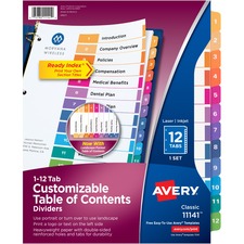 AVE11141 - Avery&reg; Customizable Table of Contents Dividers, Ready Index(R) Printable Section Titles, Preprinted 1-12 Multicolor Tabs, 1 Set (11141)