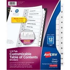 AVE11140 - Avery&reg; Customizable Table of Contents Dividers, Ready Index(R) Printable Section Titles, Preprinted 1-12 White Tabs, 1 Set (11140)