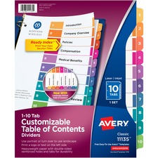AVE11135 - Avery&reg; Customizable Table of Contents Dividers, Ready Index(R) Printable Section Titles, Preprinted 1-10 Multicolor Tabs, 1 Set (11135)