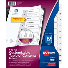 AVE11134 - Avery&reg; Customizable Table of Contents Dividers, Ready Index(R) Printable Section Titles, Preprinted 1-10 White Tabs, 1 Set (11134)