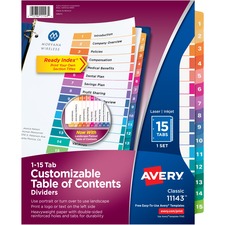 AVE11143 - Avery&reg; Customizable Table of Contents Dividers, Ready Index(R) Printable Section Titles, Preprinted 1-15 Multicolor Tabs, 1 Set (11143)