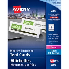 AVE5305 - Avery&reg; Printable Tent Cards, Embossed, Uncoated, Two-Sided Printing, 2-1/2" x 8-1/2", 100 Cards (5305)