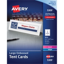 AVE5309 - Avery&reg; Printable Large Tent Cards, Embossed, Two-Sided Printing, 3-1/2" x 11", 50 Cards (5309)