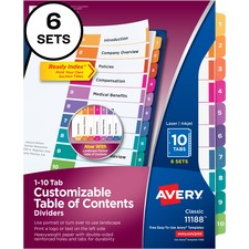 AVE11188 - Avery&reg; Ready Index(R) 10-Tab Binder Dividers, Customizable Table of Contents, Multicolor Tabs, 6 Sets (11188)