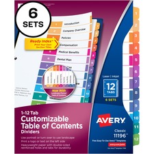 AVE11196 - Avery&reg; Ready Index(R) 12-Tab Binder Dividers, Customizable Table of Contents, Multicolor Tabs, 6 Sets (11196)