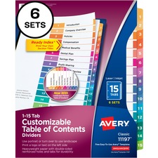 AVE11197 - Avery&reg; Ready Index(R) 15-Tab Binder Dividers, Customizable Table of Contents, Multicolor Tabs, 6 Sets (11197)