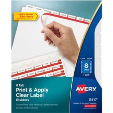 AVE11417 - Avery&reg; Print & Apply Clear Label Dividers, Index Maker(R) Easy Apply(TM) Printable Label Strip, 8 White Tabs (11417)
