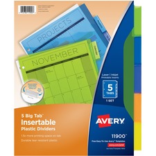 AVE11900 - Avery&reg; Big Tab(TM) Insertable Plastic Dividers, 5-Tab Set, Multicolor (11900)