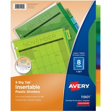 AVE11901 - Avery&reg; Big Tab(TM) Insertable Plastic Dividers, 8-Tab Set, Multicolor (11901)