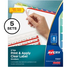 AVE11991 - Avery&reg; Print & Apply Clear Label Dividers, Index Maker(R) Easy Apply(TM) Printable Label Strip, 8 Pastel Tabs, 5 Sets (11991)