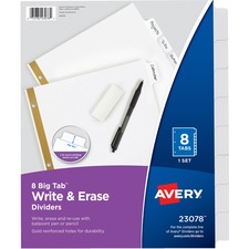 AVE23078 - Avery&reg; Big Tab(TM) Write & Erase Dividers, 8 White Tabs, 1 Set (23078)
