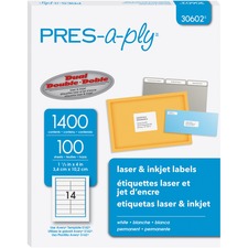 AVE30602 - Avery&reg; PRES-a-ply&reg; White Labels, 1-1/3" x 4", Permanent-Adhesive, 14-up, 1400 labels