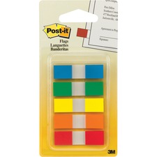 MMM6835CF - Post-it Flags, Assorted Primary Colors, 1/2 in Wide, On-the-Go Dispenser