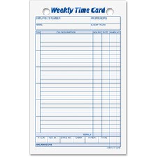 TOP3016 - TOPS Weekly Handwritten Time Cards